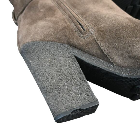 Prada Boots Women's Brown Size 38 Suede Round Toe Block Heel Mid Calf - Picture 11 of 13